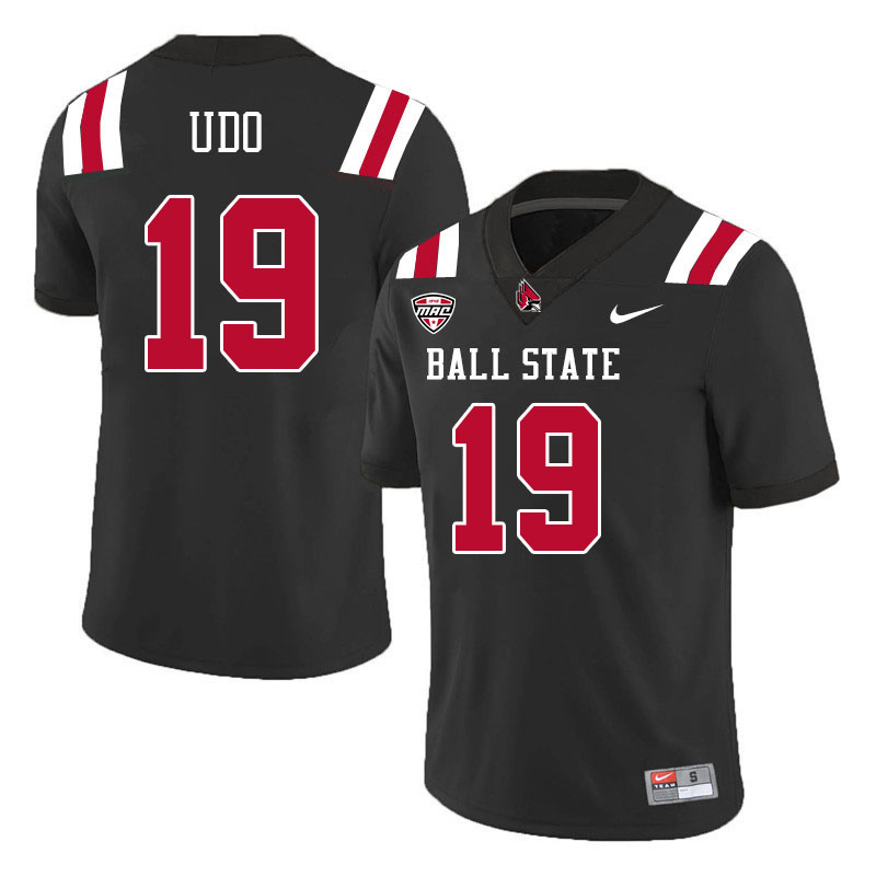 Ball State Cardinals #19 George Udo College Football Jerseys Stitched-Black